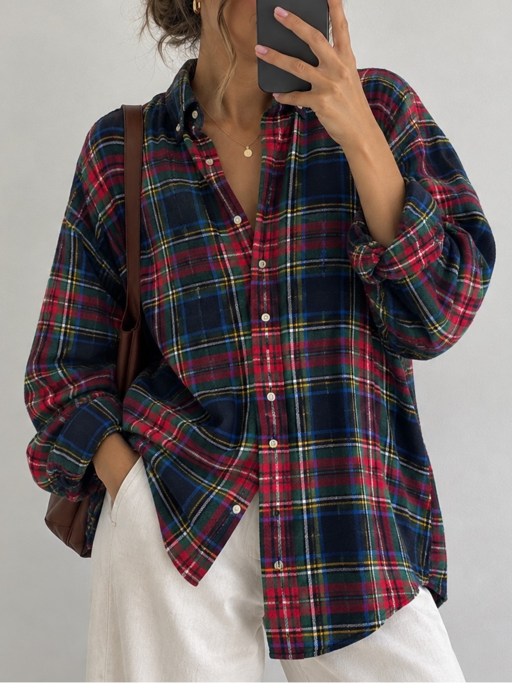 Ralph Lauren Plaid Oversized Button Down Shirt Size Large XL Women’s Fall Winter